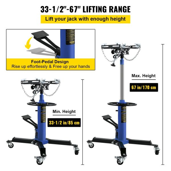 VEVOR Transmission Jack 1100 lbs 2-Stage Hydraulic High Lift Vertical Telescopic,Blue - Image 3