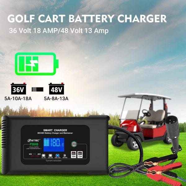 Golf cart Battery Charger, 48V 13A and 36V 18A Trickle Battery Charger,48 Volt cart Golf Charger,for 48 Volt Club Golf Car,Lithium,LiFePO4,Lead-Acid AGM/Gel/SLA..Battery Charger,3 Pin Round Plug - Image 6