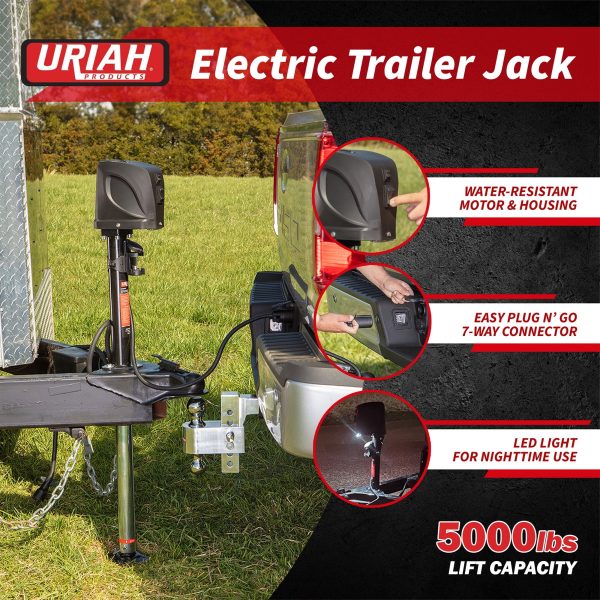 Uriah Products Electric 7 Way Connector 5000lb Lift Capacity Trailer Jack - Image 5