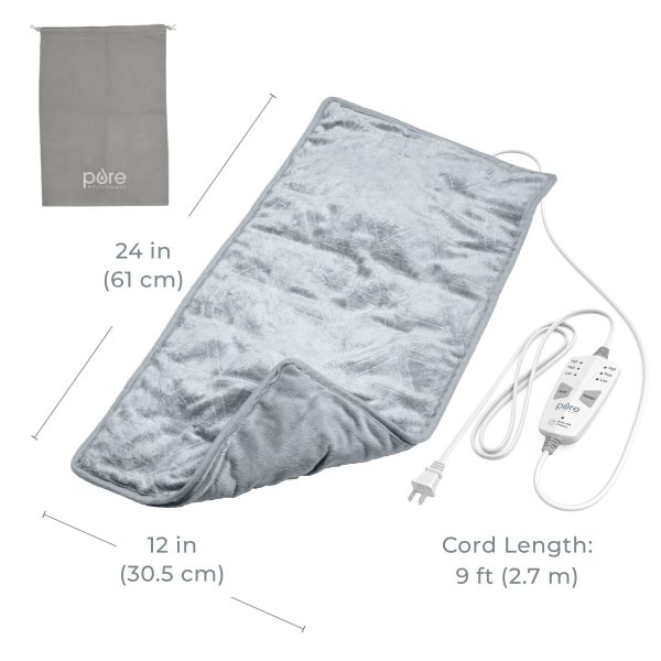 Pure Enrichment® WeightedWarmth™ 3-in-1 Heating Pad - 3 InstaHeat™ Settings, 3 Massage Speeds & 4.1 lbs of Weighted Pressure for Menstrual Cramps, Shoulder, Neck & Back Pain - 12” x 24” (Steel Gray) - Image 7