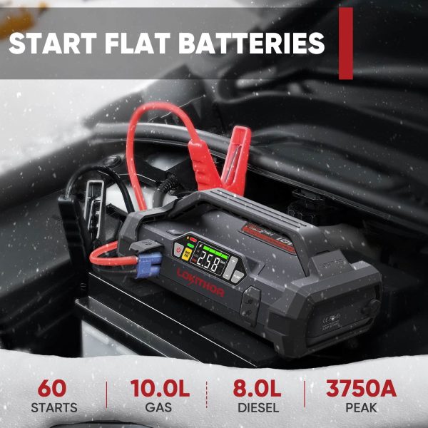 LOKITHOR JA401 3750A 12V Jump Starter with Air Compressor, 60W Two-Way Fast Charing, Lithium Battery Starter with 150PSI Digital Tire Inflator, Car Battery Booster for 10.0L Gas or 8.0L Diesel Engines - Image 3