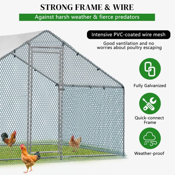 ZephyPaws 6.5 x 10 ft Large Metal Chicken Coop, Walk-in Poultry Cage Chicken Hen Run House with Waterproof Cover, Rabbits Cats Dogs Farm Pen for Outdoor Backyard Farm Garden - Image 5