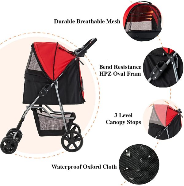 Afuhokles Cat Dog Stroller, Pet Strollers for Small Medium Dogs and Cats, 4 Wheels Dog Jogging Stroller Folding Doggy Stroller with Storage Basket - Image 2