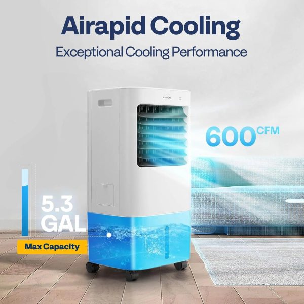 SPECSTAR Evaporative Air Cooler 600CFM with 5.3 GAL Water Tank Cooling Fan Humidifier with LED Display and Remote Control Ice Box for Indoor Home Office - Image 2