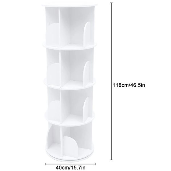 Wuzstar 4 Tiers Rotating Bookshelf 360 Degrees Display Shelves Bookshelf Organizer White Stackable Rack Floor Standing Bookcase for Living Room, Bedroom and Office, 15.7 * 15.7 * 46.5in - Image 3