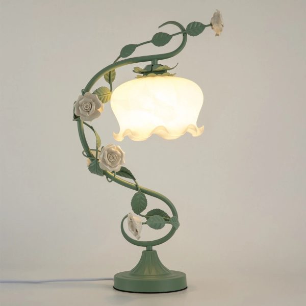 Rose Flower Table Lamp for Bedroom, Stained Glass Desk Lamp Elegant Flower Plug-in Bedside Nightstand Lamp 60W Max Green - Image 8