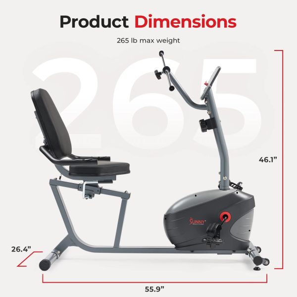 Sunny Health & Fitness Smart Magnetic Recumbent Bike with Hand Cycle - SF-RB423034 - Image 6