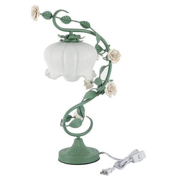 Rose Flower Table Lamp for Bedroom, Stained Glass Desk Lamp Elegant Flower Plug-in Bedside Nightstand Lamp 60W Max Green - Image 13