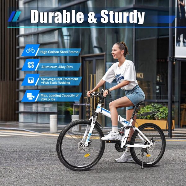 Wuzstar 26" Mountain Folding Bike 21-Speed High-Carbon Steel Mountain Bicycle with Dual Disc-Brake - Image 2