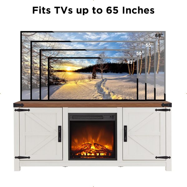 T4TREAM Fireplace TV Stand for 65 Inch TV, Farmhouse Barn Door Media Console, Entertainment Center with 18" Electric Fireplace Storage Cabinet Doors,for Living Room, 58 Inch, Antique White - Image 5