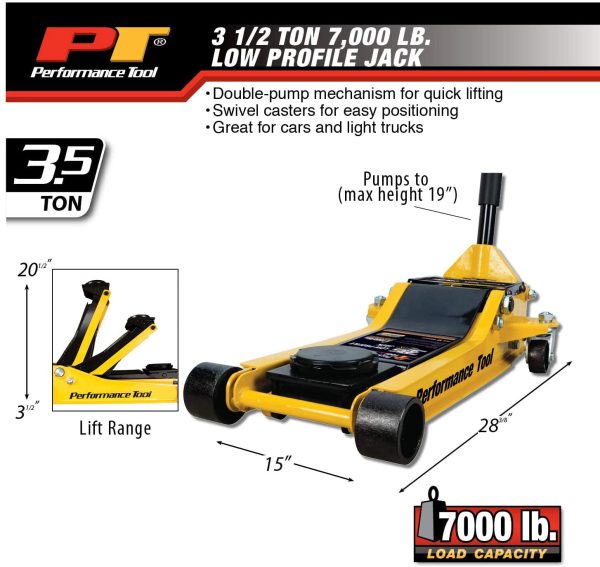 Performance Tool W1645 3.5-Ton 7,000 lbs Low Profile Jack, 3-1/2" to 20-1/2" Lift - Image 2