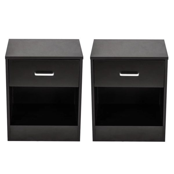 UBesGoo Set of 2 Nightstand, Bedside Table with 1 Drawer and 1 Storage Cabinet, Wooden Night Table, Black - Image 3