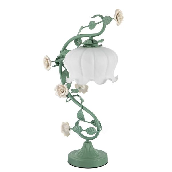 Rose Flower Table Lamp for Bedroom, Stained Glass Desk Lamp Elegant Flower Plug-in Bedside Nightstand Lamp 60W Max Green - Image 3