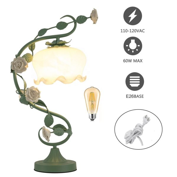 Rose Flower Table Lamp for Bedroom, Stained Glass Desk Lamp Elegant Flower Plug-in Bedside Nightstand Lamp 60W Max Green - Image 14