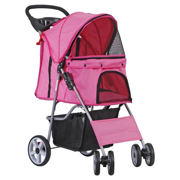 ZENY 4 Wheel Foldable Dog Pet Stroller - Pink - Image 6