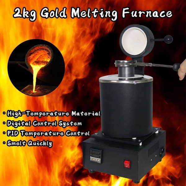 SHANGNIULU 2KG Gold Melting Furnace,1400W 2000F Digital Electric Melting Furnace with Graphite Crucible for Melt Scrap, Silver, Gold, Copper, Aluminum 110V Refining Casting - Image 5