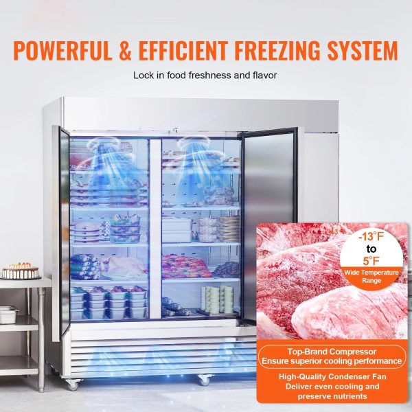 SKYSHALO Commercial Freezer 60.42 Cu.ft Reach In Upright Freezer 3 Doors 12 Shelves - Image 2