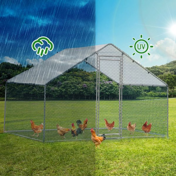 ZephyPaws 6.5 x 10 ft Large Metal Chicken Coop, Walk-in Poultry Cage Chicken Hen Run House with Waterproof Cover, Rabbits Cats Dogs Farm Pen for Outdoor Backyard Farm Garden - Image 7