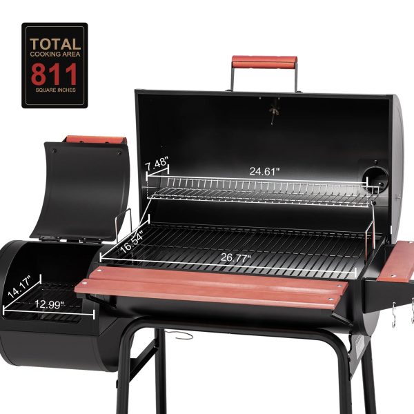 Royal Gourmet CC1830W 30" Barrel Charcoal Grill with Offset Smoker - Image 5