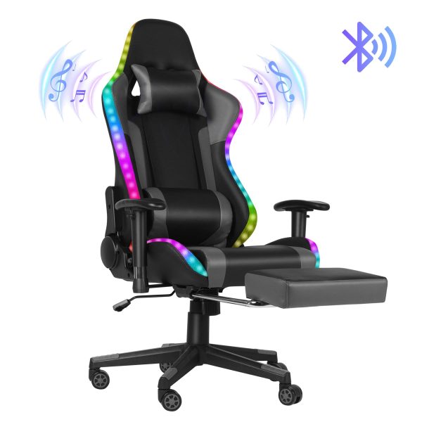 Gaming Chair with Speakers, Video Game Chair with RGB LED Lights, Footrest, Ergonomic Racing Computer Gaming Recliner Chair Swivel E-Sports Chair with Lumbar Support Headrest Armrest, Black - Image 9