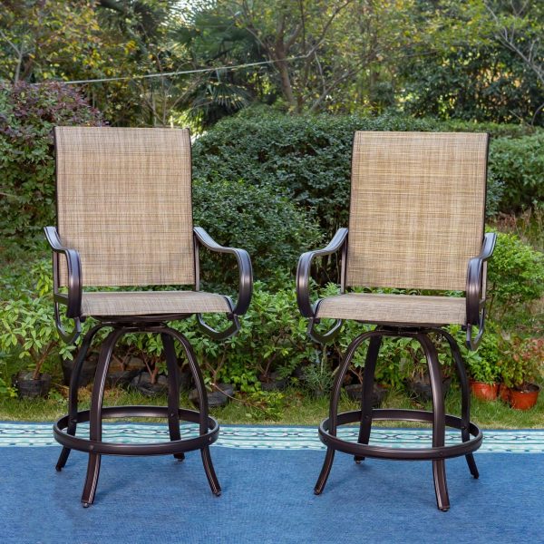 Sophia & William 2 Piece Outdoor Swivel Bar Height Stools Patio Textilene Chairs