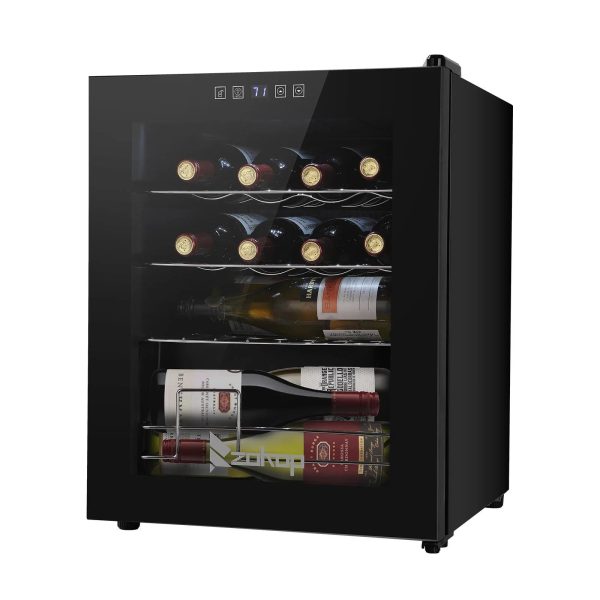 Zimtown 16 Bottle Compressor Wine Cooler Refrigerator w/Lock | Large Freestanding Wine Cellar For Red, White, Champagne or Sparkling Wine | Digital Temperature Control Fridge Glass Door Black