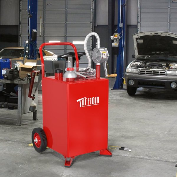 TUFFIOM 20 Gallon Gas Caddy with Wheels, Gasoline Diesel Fuel Transfer Storage Tank with Pump, Red - Image 7