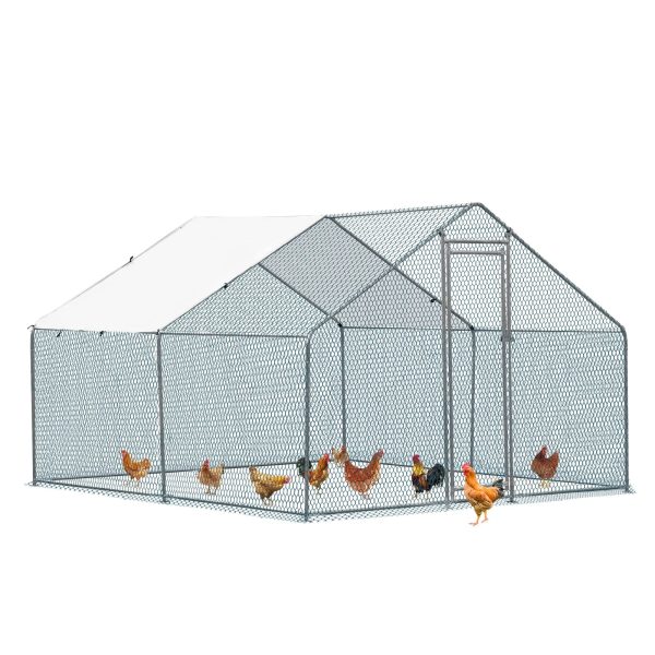 10 x 10 ft Large Metal Chicken Coop, Walk-in Poultry Cage Chicken Hen Run House with Waterproof Cover, Rabbits Cats Dogs Farm Pen for Outdoor Backyard Farm Garden - Image 8