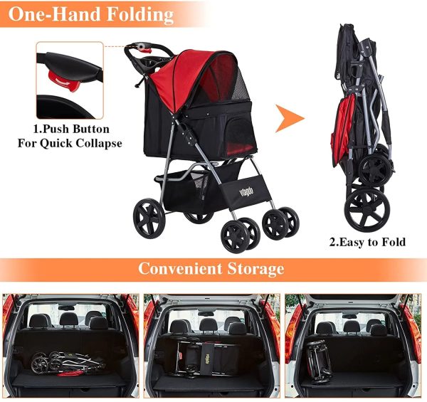 Afuhokles Cat Dog Stroller, Pet Strollers for Small Medium Dogs and Cats, 4 Wheels Dog Jogging Stroller Folding Doggy Stroller with Storage Basket - Image 5