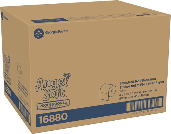 Georgia Pacific Angel Soft ps 16880 White 2-Ply Premium Embossed Bathroom Tissue， 4.05" Length x 4.0" Width (Case of 80 Rolls， 450 Sheets Per Roll) - Image 5