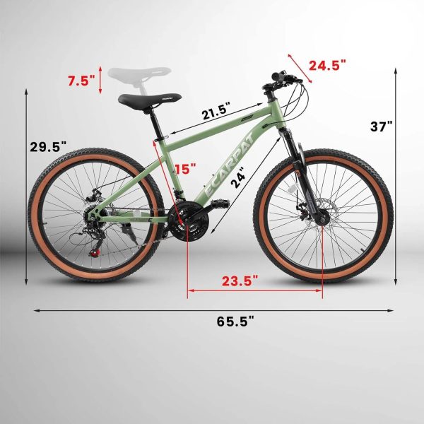 UPYOOE Mountain Bike, Carbon Steel Frame with 24" Wheels, Trail Commuter City Snow Beach Mountain Bikes Bicycles Disc Brakes Thumb Shifter, Front Fork Bicycles for Adult Youth Teenagers Mens Womens - Image 2