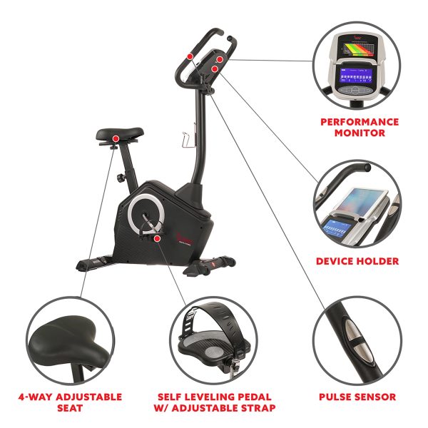 Sunny Health & Fitness Magnetic Upright Exercise Bike w/ LCD, Pulse Monitor, Stationary Cycling and Indoor Home Workouts SF-B2883 - Image 7