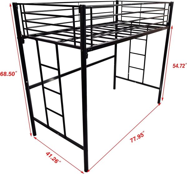 Metal Twin Loft Bed for Kids with Ladders and Safety Guard Rails Space-Saving Noise Free No Box Spring Needed Black - Image 3