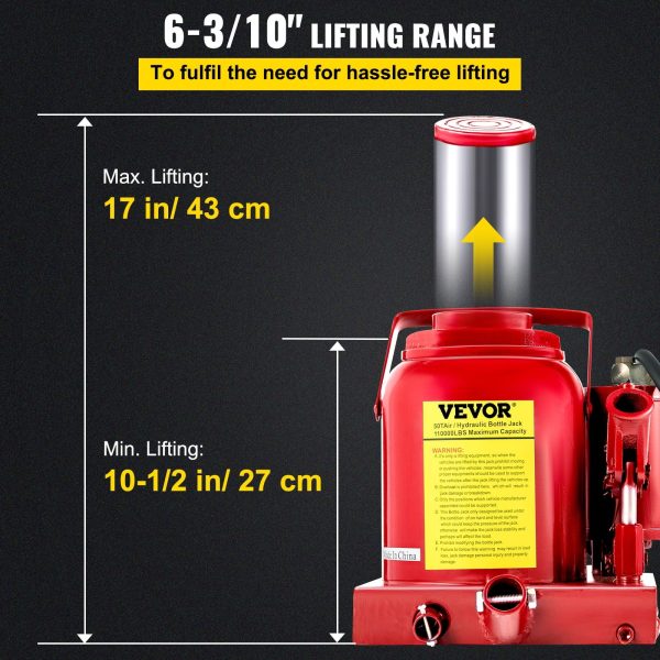 VEVOR Air Hydraulic Bottle Jack 50 Ton Bottle Jack 110231lbs Air Jack Rugged Steel Construction Heavy Duty for Auto Truck RV Repair Lift Tools - Image 3