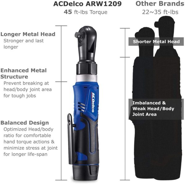 ACDelco ARW1209-K92 G12 Series 12V Li-ion Cordless ¼” & 3/8” Ratchet Wrench Combo Tool Kit with 2 Batteries and Canvas Bag - Image 3