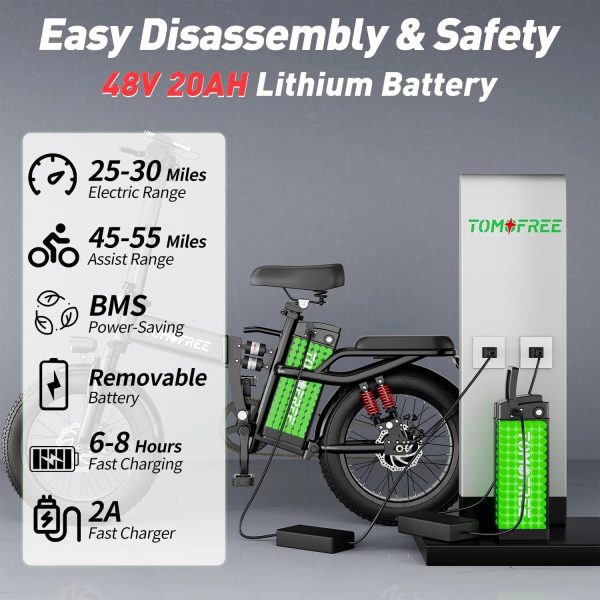 T1 Electric Bike for Adults 1200W Motor, 31MPH, 48V 20AH Folding E-Bike,16 * 3" Tire Mountain Snow Bike LED Display 330lbs Load Capacity - Tomofree Black - Image 5