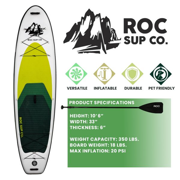 Roc Inflatable Stand Up Paddle Board with Premium sup Accessories and Backpack�� Non-Slip Deck�� Waterproof Bag�� Leash�� Paddle and Hand Pump - Image 5