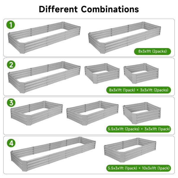 2 Pack 8x3x1ft Galvanized Raised Garden Bed Metal Above Ground Planter Box Kit Outdoor for Vegetables Flowers Herbs, Adjustable to 4 different sizes of rectangular steel bottomless shelves(Gray) - Image 3