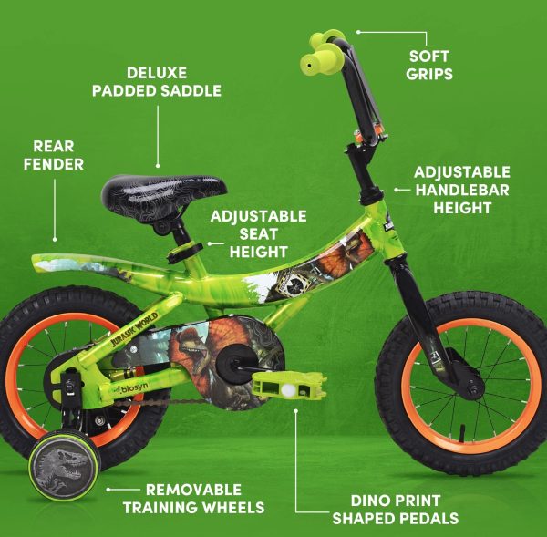 Jurassic World™ 12-inch Raptor Boy's Bicycle with Training Wheel, Green and Orange - Image 4