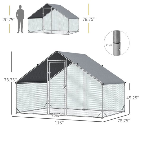 GFVCNIO Metal Coop Run with Cover Walk-In Outdoor Poultry Pen for Rabbits Ducks Large Hen House for Yard 10‘ x 6.5‘ x 6.5‘ Silver - Image 3