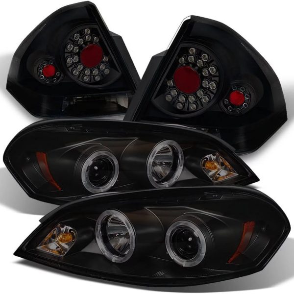 AKKON - For Black Smoked 2006-2013 Chevy Impala LED Halo Headlights + LED Tail Lights Lamps