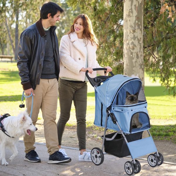 Foldable Carrier Strolling Cart 4 Wheel Pet Stroller for Cat, Dog w/ Cup Holder - Image 4