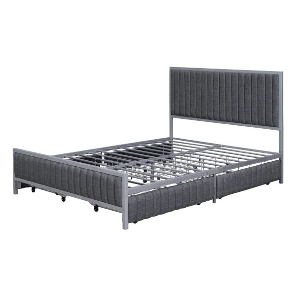 Roomfitters Full Size Metal Frame Upholstered Bed with 4 Drawers, Linen Fabric, Gray - Image 4