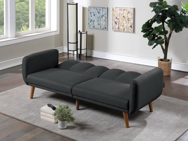 Dcenta Elegant Modern Sofa Black Polyfiber 1pc Sofa Convertible Bed Wooden Legs Living Room Guest Furniture