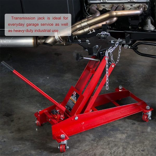 HPDAVV 1/2 Ton (1,000 lb) Capacity Hydraulic Roll-Under Transmission Service/Floor Jack, Red - Image 8