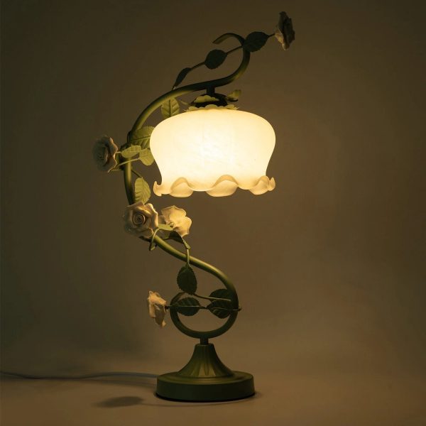 Rose Flower Table Lamp for Bedroom, Stained Glass Desk Lamp Elegant Flower Plug-in Bedside Nightstand Lamp 60W Max Green - Image 2