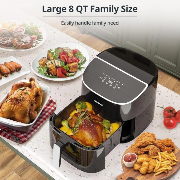 Air Fryer 8Qt Plus Oilless 8-in-1 Family Size AirFryer,Easy Viewing Window and Fast Healthy cooking,Dishwasher-Safe Basket,Digital Touchscreen,Quiet, AF701, Black - Image 3