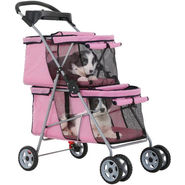 YRLLENSDAN Dog Stroller Cat Stroller Pet Carriers Bag Jogger Stroller for Small Medium Dogs Cats Travel Camping 4 Wheels Lightweight Waterproof Folding Crate Stroller with Soft Pad (Pink)