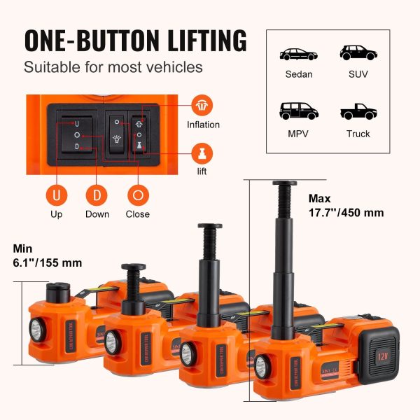 VEVOR Electric Car Jack, 5 Ton 12V Electric Hydraulic Car Floor Jack with Built-in Tire Inflator Pump for SUV Sedans - Image 3