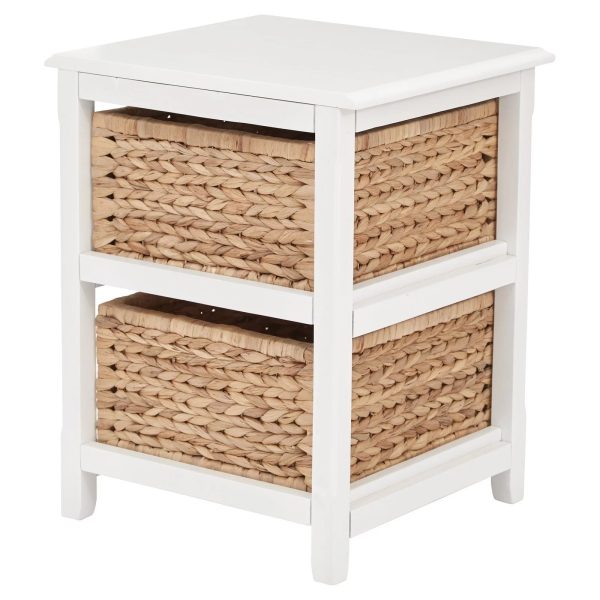 Seabrook Two-Tier Storage Unit Engineered Wood White Finish and Natural Baskets - Image 4